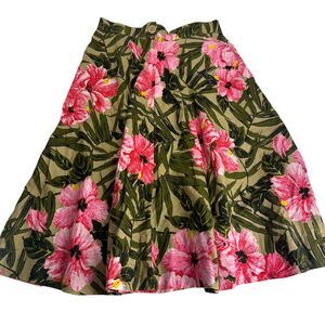 vintage bits n pieces pink hibiscus floral a-line skirt